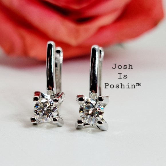 1CT. T.W. Moissanite round cut latch back earrings in sterling silver - Picture 5 of 14